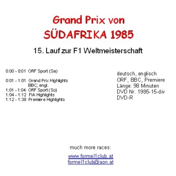 1985 15 Südafrika / Kyalami; diverses