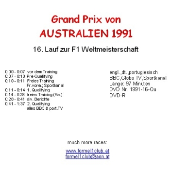 1991 16 Qualifying,... Australien Adelaide (= 2 DVD !)