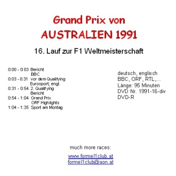 1991 16 Qualifying,... Australien Adelaide (= 2 DVD !)