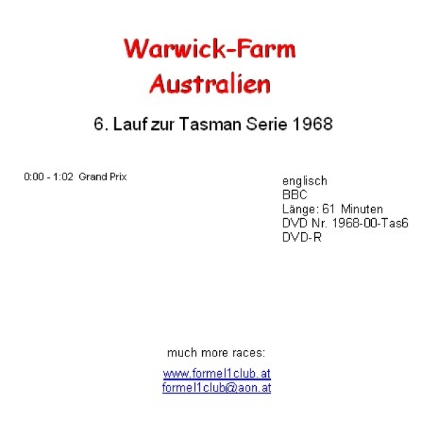 1968 00 Tasman Serie: Jim Clarks vorletzter Sieg !