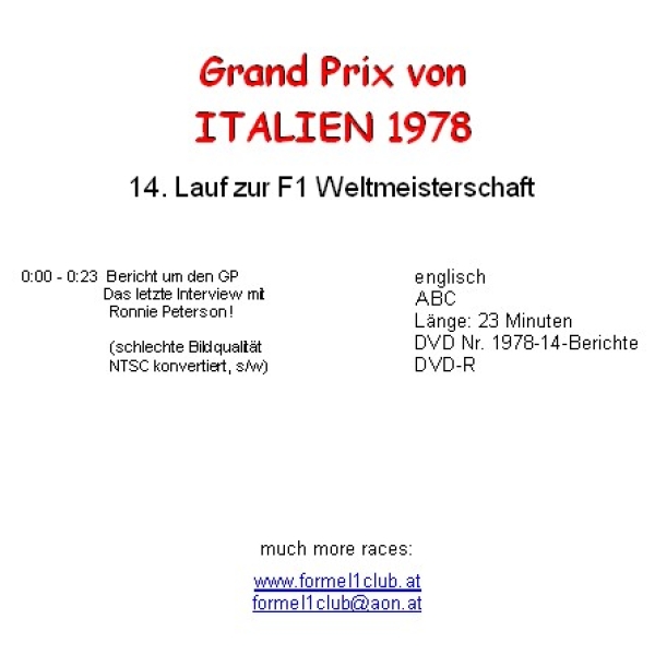 1978 14 Italien / Monza = 4 DVD !