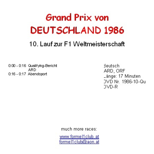 1986 10 Qualifying-Bericht; Deutschland / Hockenheim