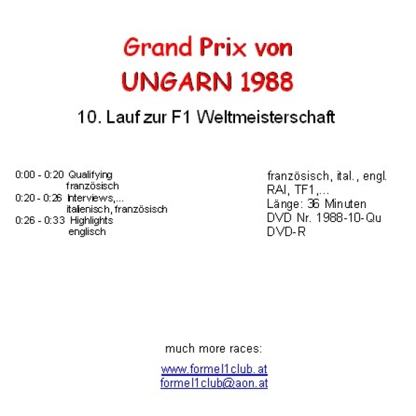 1988 10 Qualifying,... Ungarn Budapest