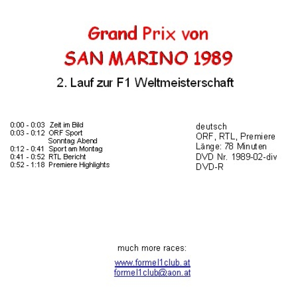 1989 02 San Marino / Imola; ALLE 4 DVD !