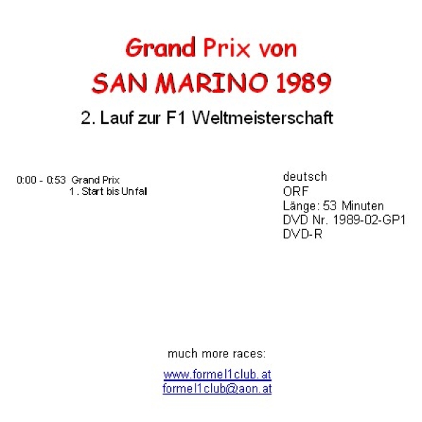 1989 02 San Marino / Imola; ALLE 4 DVD !