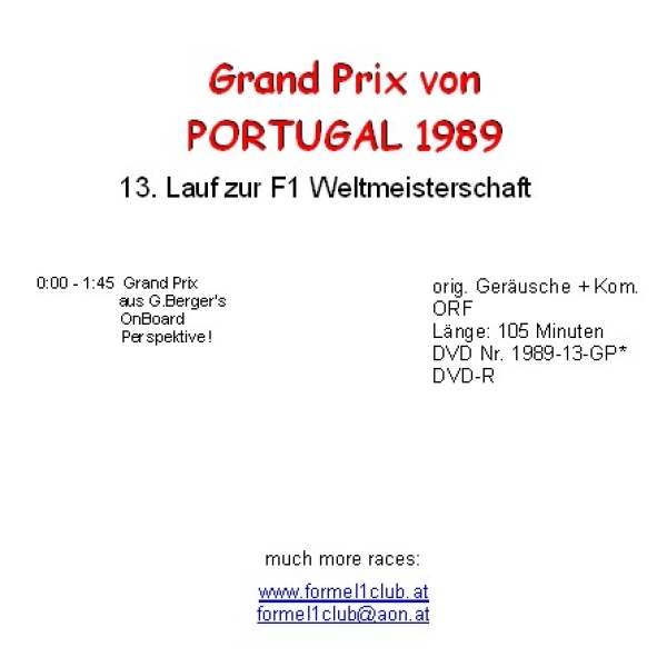 1989 13 Portugal Estoril; alles von G.Berger's OnBoard Kamera !
