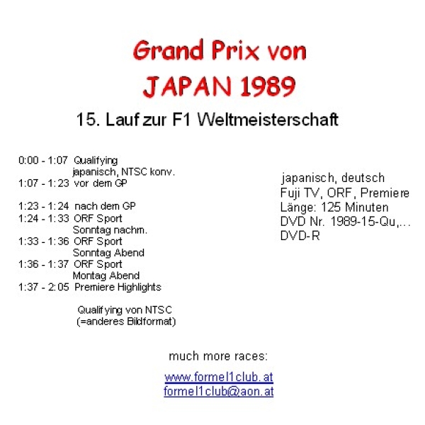 1989 15 Qualifying, div. Berichte,... Japan / Suzuka