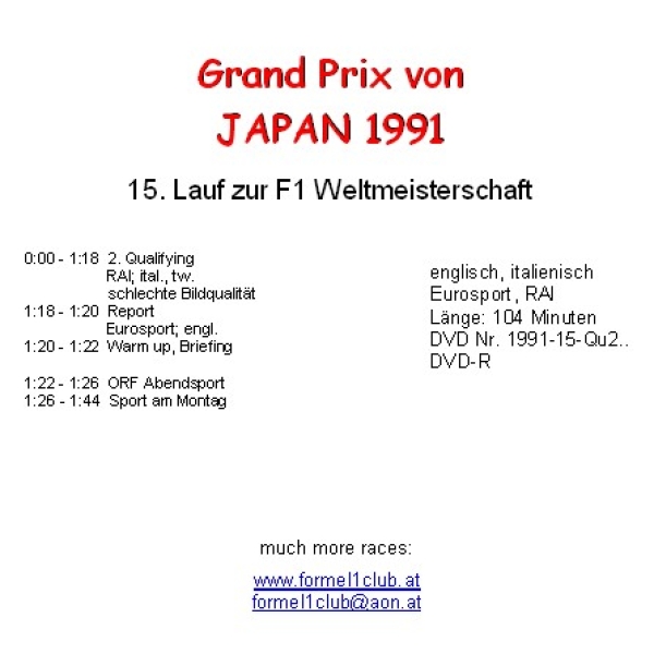 1991 15 Qualifying,... Japan Suzuka (= 2 DVD !)