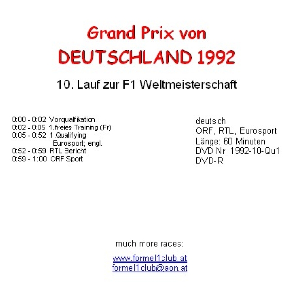 1992 10 Qualifying Deutschland Hockenheim