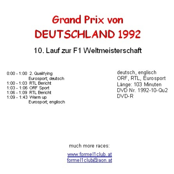 1992 10 Qualifying Deutschland Hockenheim