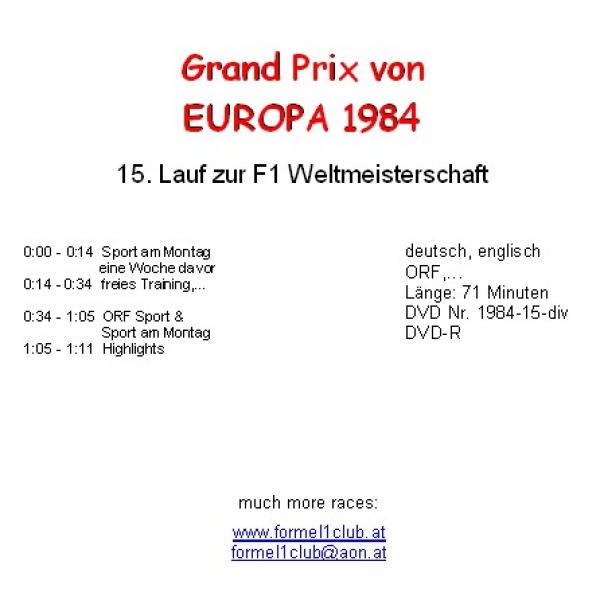 1984 15 Qualifying Europa / Nürburgring