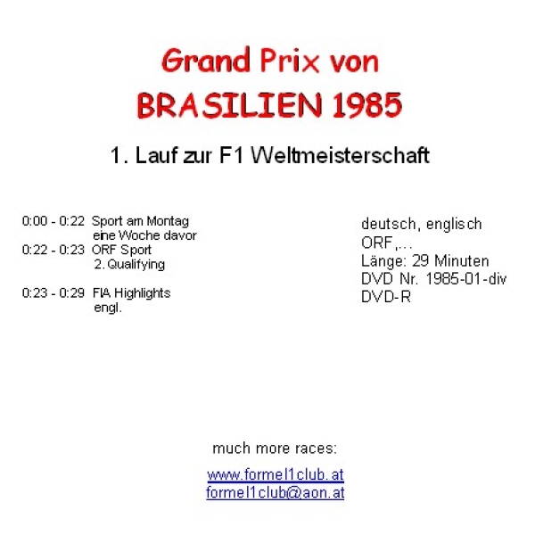 1985 01 vor- und nach dem GP Brasilien / Rio