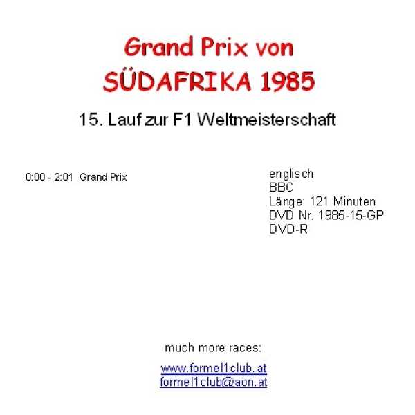 1985 15 Südafrika / Kyalami; engl. BBC