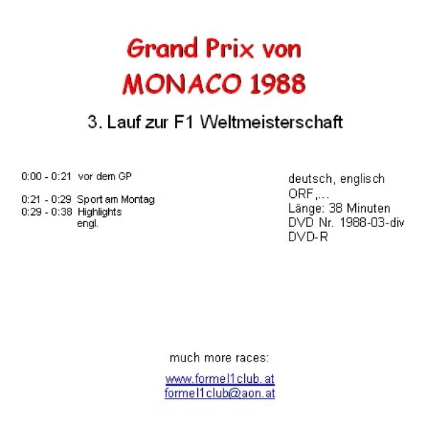1988 03 "Sport am Montag", Berichte,... Monaco / Monte Carlo