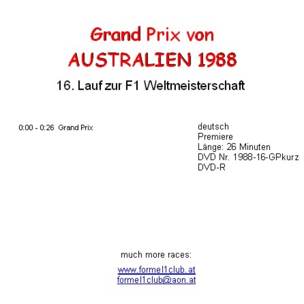 1988 16 Australien / Adelaide; Kurzfassung