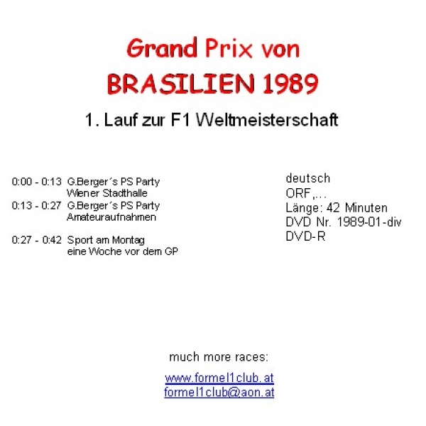 1989 01 vor dem GP,... Brasilien / Rio