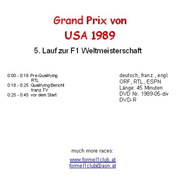 1989 05 Qualifying-Bericht, vor dem GP,... USA / Phoenix