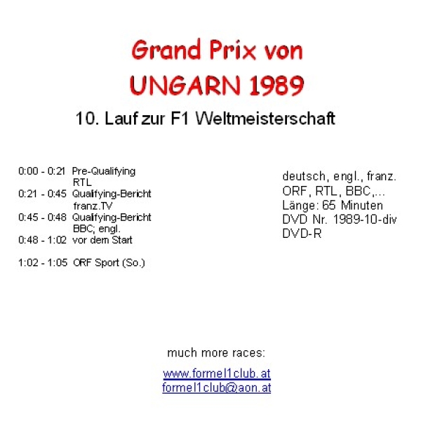 1989 10 Qualifying,... Ungarn / Budapest