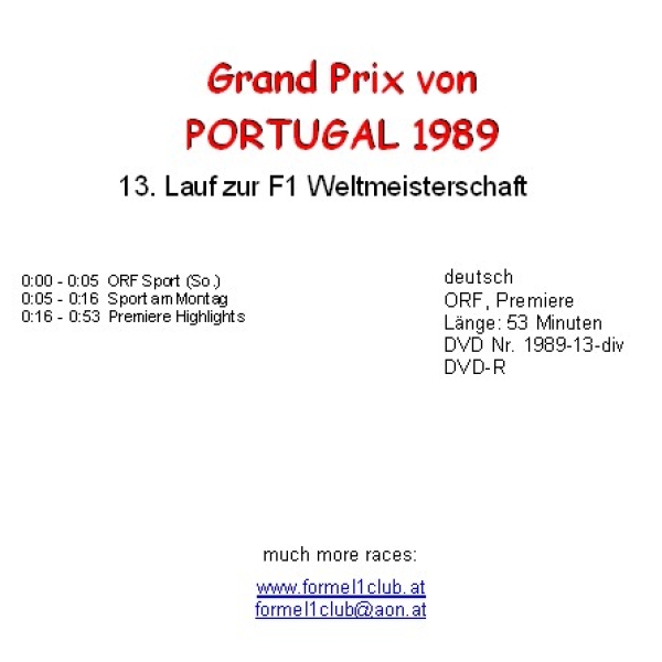 1989 13 div. Berichte,... Portugal / Estoril