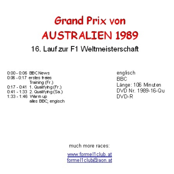 1989 16 Qualifying,... Australien / Adelaide