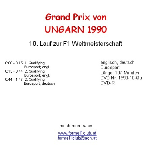 1990 10 Qualifying Ungarn Budapest (= 2 DVD !)